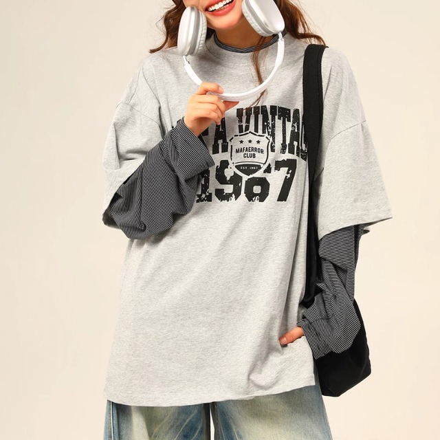 faded logo layered long tee　フェードロゴレイヤードロングティー　J2175