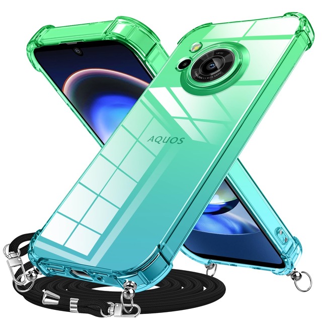 Duluqboba 対応 AQUOS R7 用の ケース クリア ショルダー ストラップ グラデーション 紐付き 肩掛け 斜めかけ
