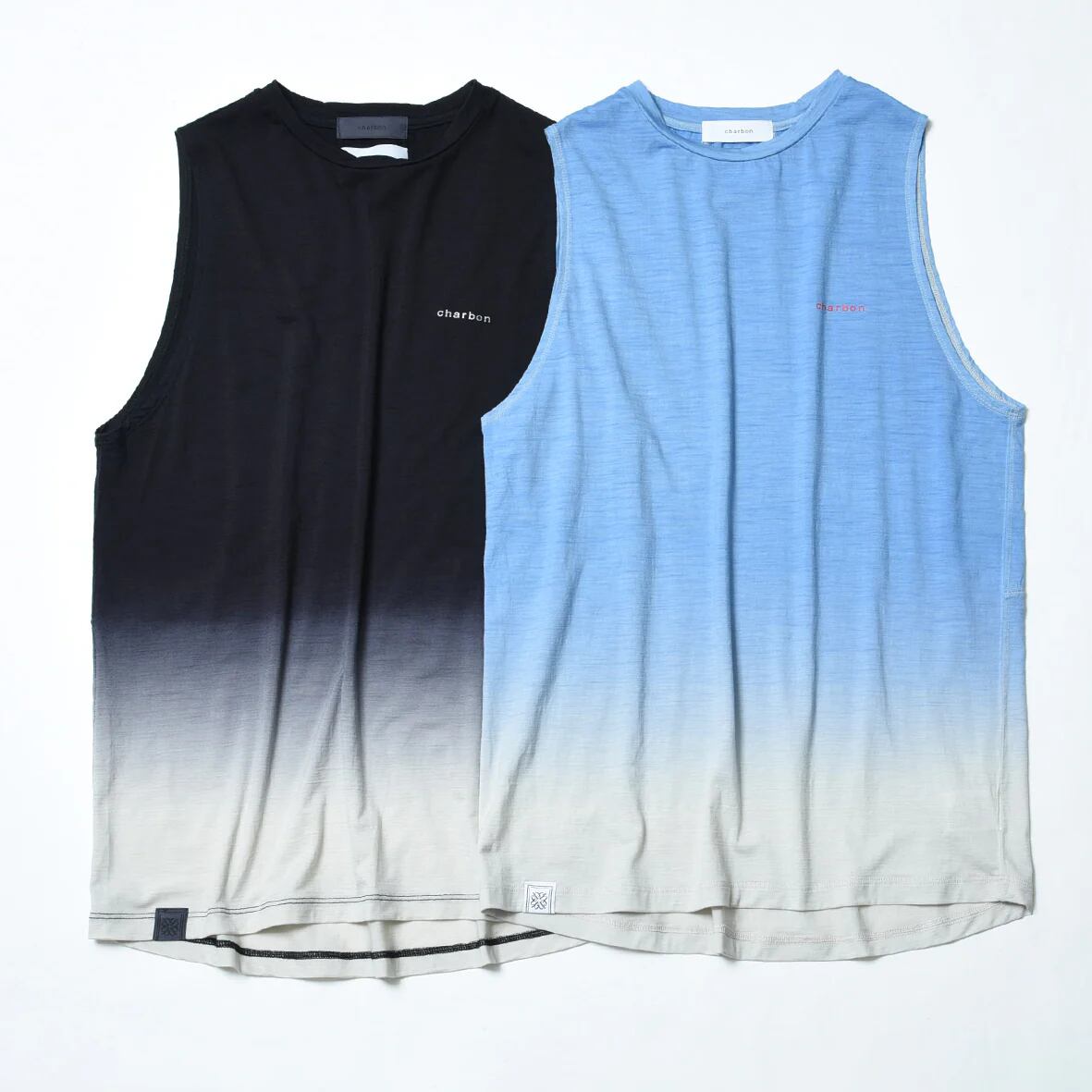 charbon / REDA WOOL DIP DYE SLEEVELESS T-SHIRT(Light Blue) | 道が