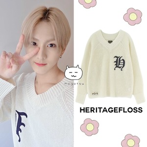 ★ENHYPEN ジョンウォン 着用！！【HERITAGEFLOSS】H LETTER LINEN V-NECK / Ivory