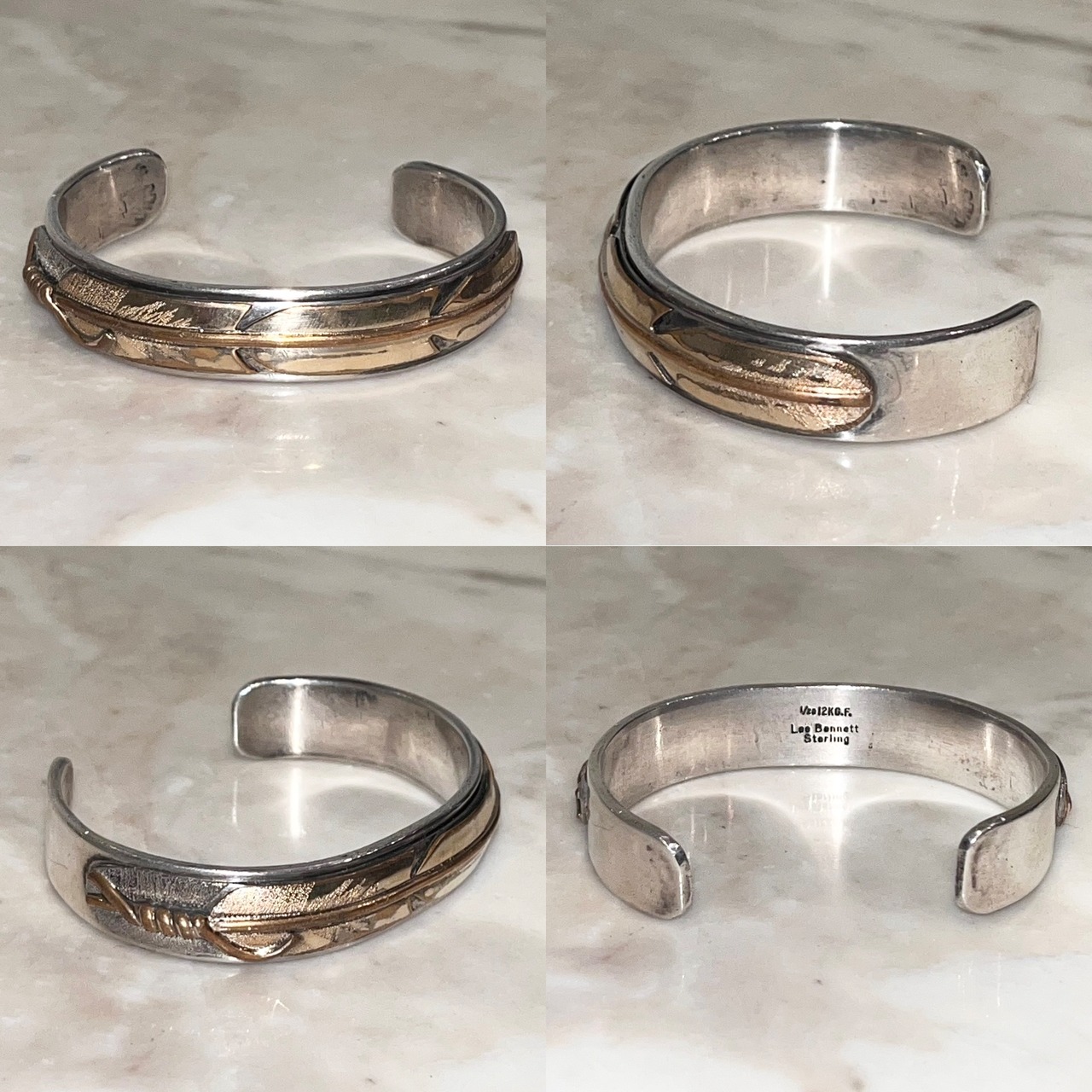 LEE BENNETT super heavy gauge silver × gp "feather" bangle