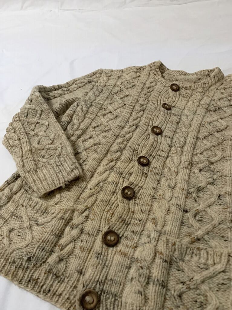 1970~80's Cable Knitting Pattern Crew Neck Knit Jacket