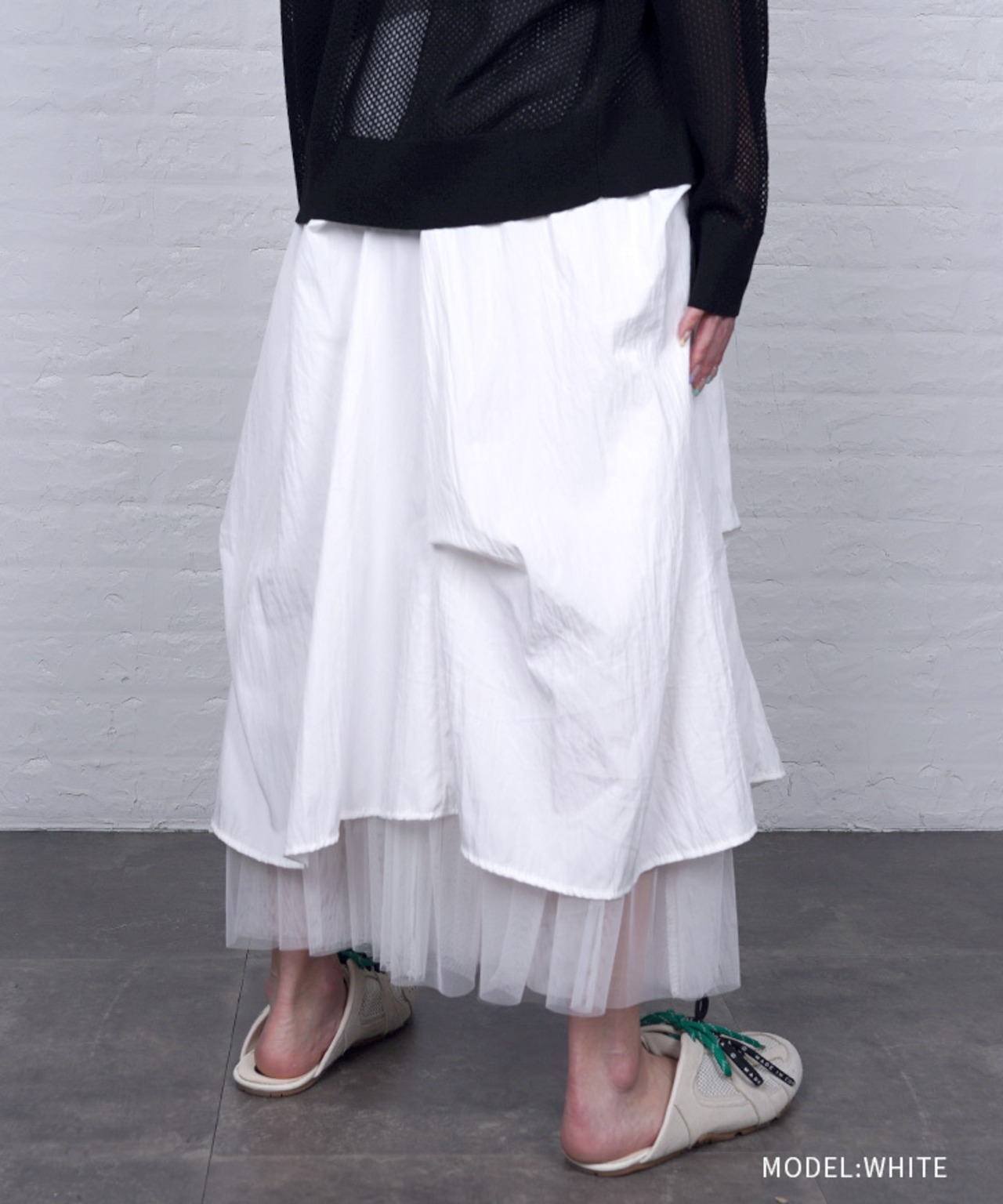 【直営店限定ITEM】チュールヘムタックスカート (WHITE)　CQ-48153H