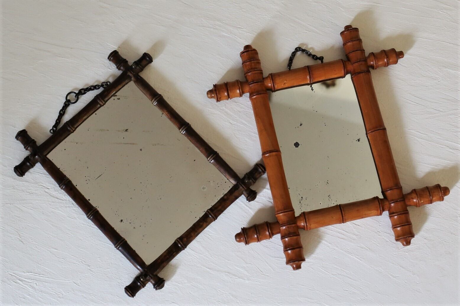 フランス アンティーク バンブースタイル ウォールミラー （ダーク