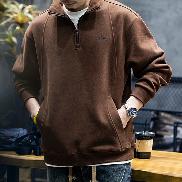 hafl-zip sweat stand-collar pullover A1448