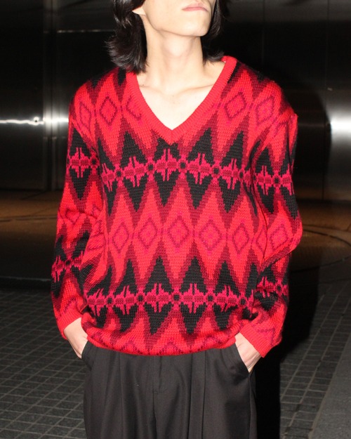 60s Gordon Marsh Company V-Neck Total  Pattern Wool Knit