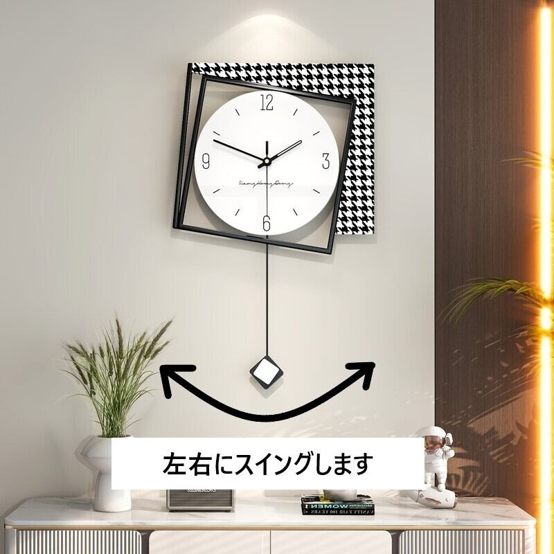 壁掛け 時計 チェック柄 装飾 メタル感 静音 アナログ おしゃれ