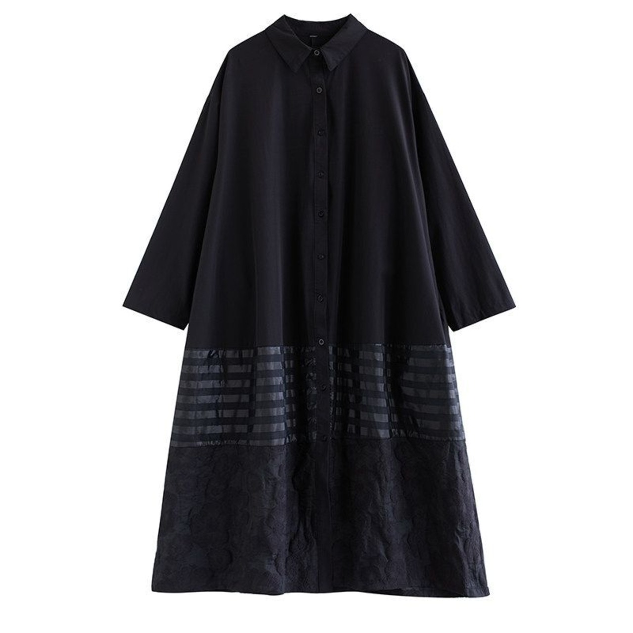 ストライプ切替 ロング シャツワンピース  00106
