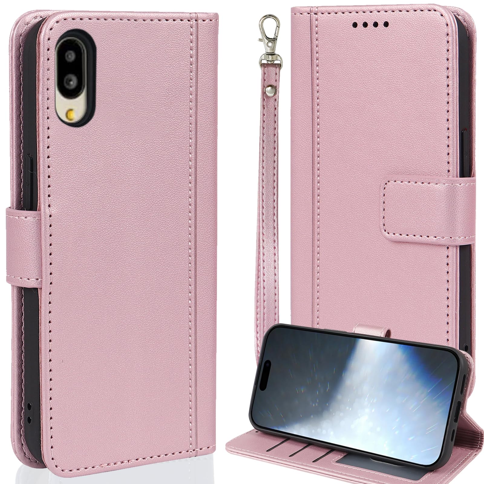 【WenziLior】シンプルスマホ6/BASIO active 用 ケース 手帳型 シンプルスマホ7 カバー カード収納 ストラップ付 スタンド機能