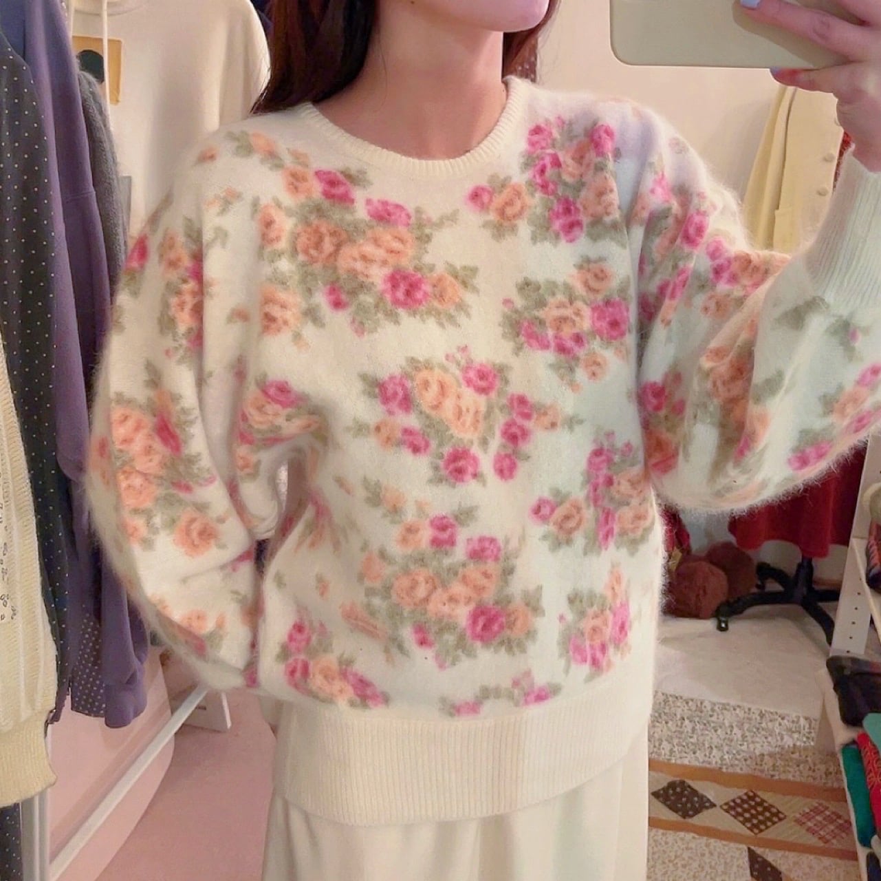 pink rose angora knit sweater
