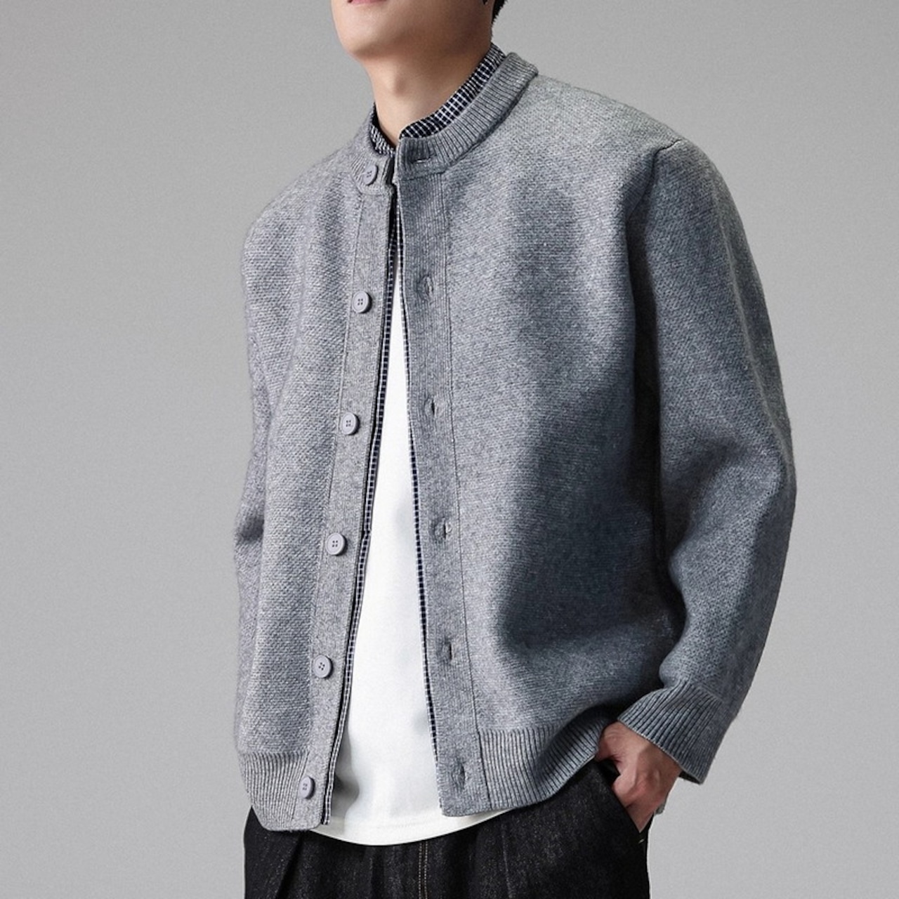 Button Front Hip-Length Knit Cardigan ◇H0967