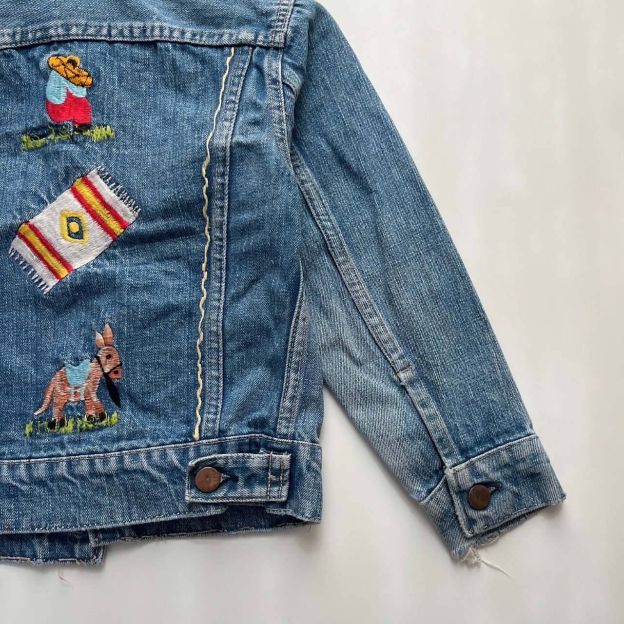 ＜VINTAGE＞Kids Embroidery Denim Jacket 7~8Y相当 (2610JK13)｜キッズ  ホースエンブロイダリー ヴィンテージ デニムジャケット - 5