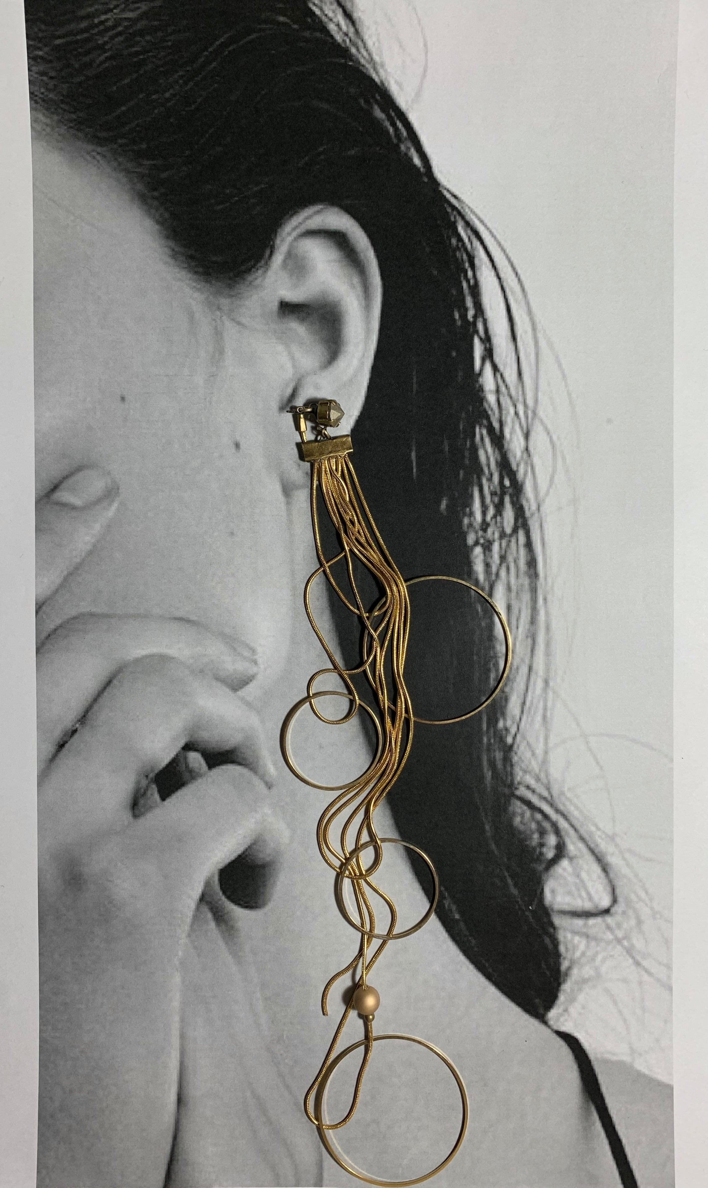 Long Long Chain 4Rings Earring