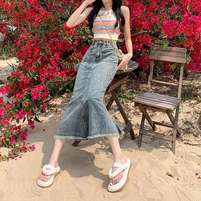 送料無料】パンツ レトロ生エッジデニムスカート女性の夏のウエスト  
