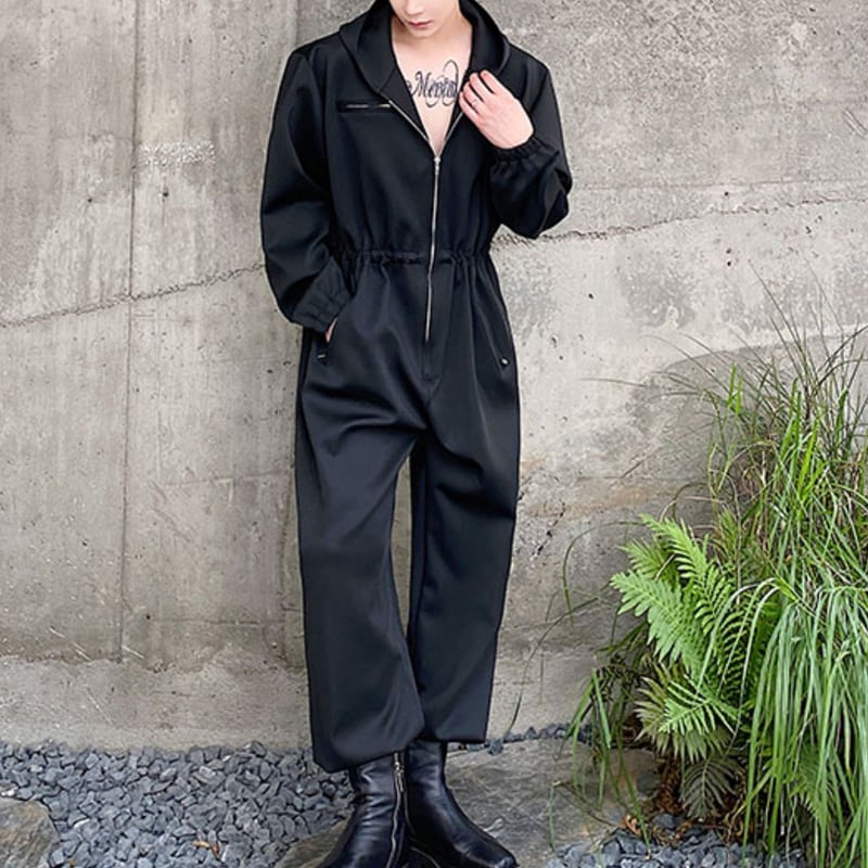 フード付きジッパーフライ 長袖ジャンプスーツ 1color MSE0008