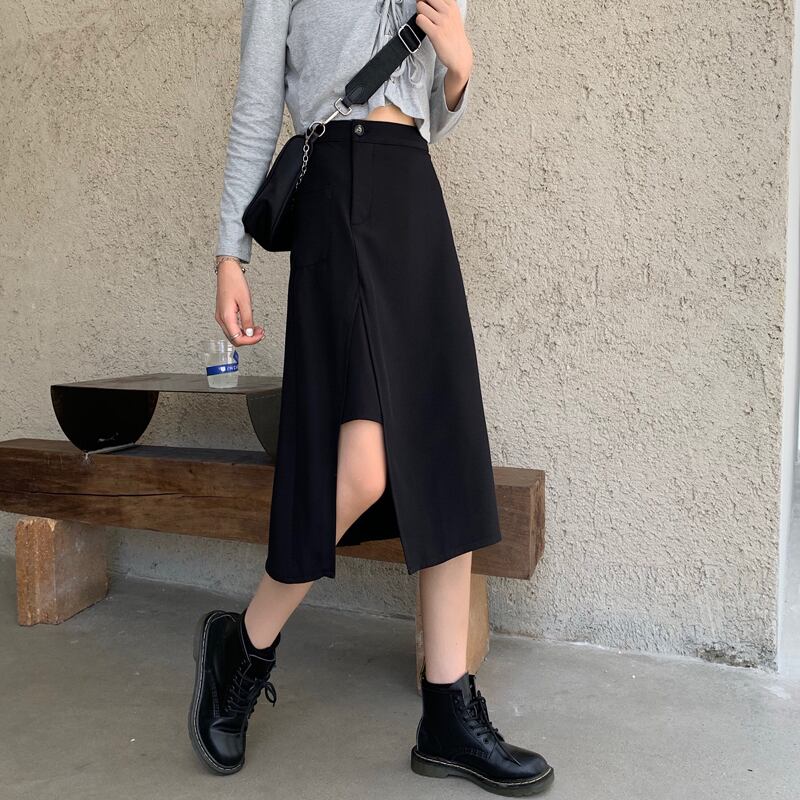スプリングオータムハイウェストウェスト薄手ロングAラインスカート サマー 春物 夏物 秋物 YY-ファッション96158364797