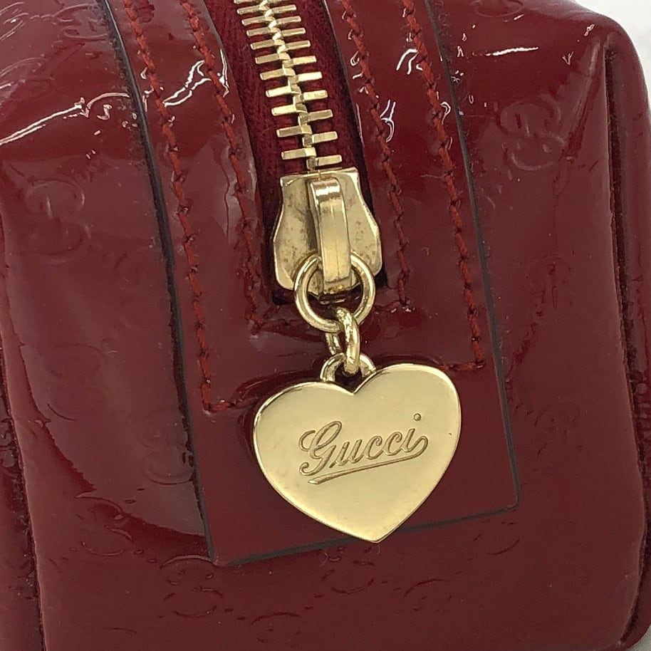GUCCI エナメルポーチ GUCCI グッチ GG柄 エナメル ポーチ ハート ボルドー vintage