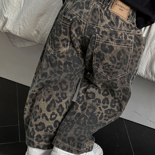 【90-140】秋レオパード柄デニムパンツ 男の子 キッズ