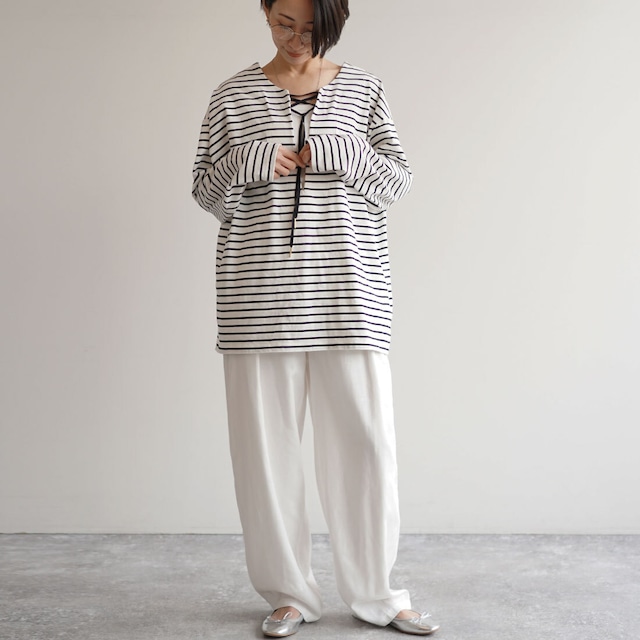 レースアップボーダーカットソー