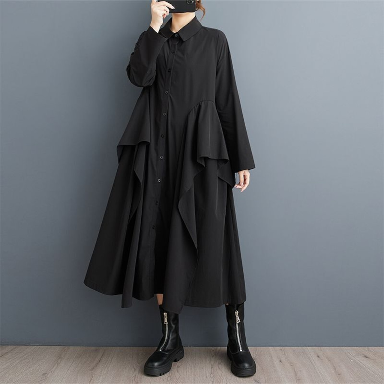 レイヤードデザイン フレア シャツワンピース 00120