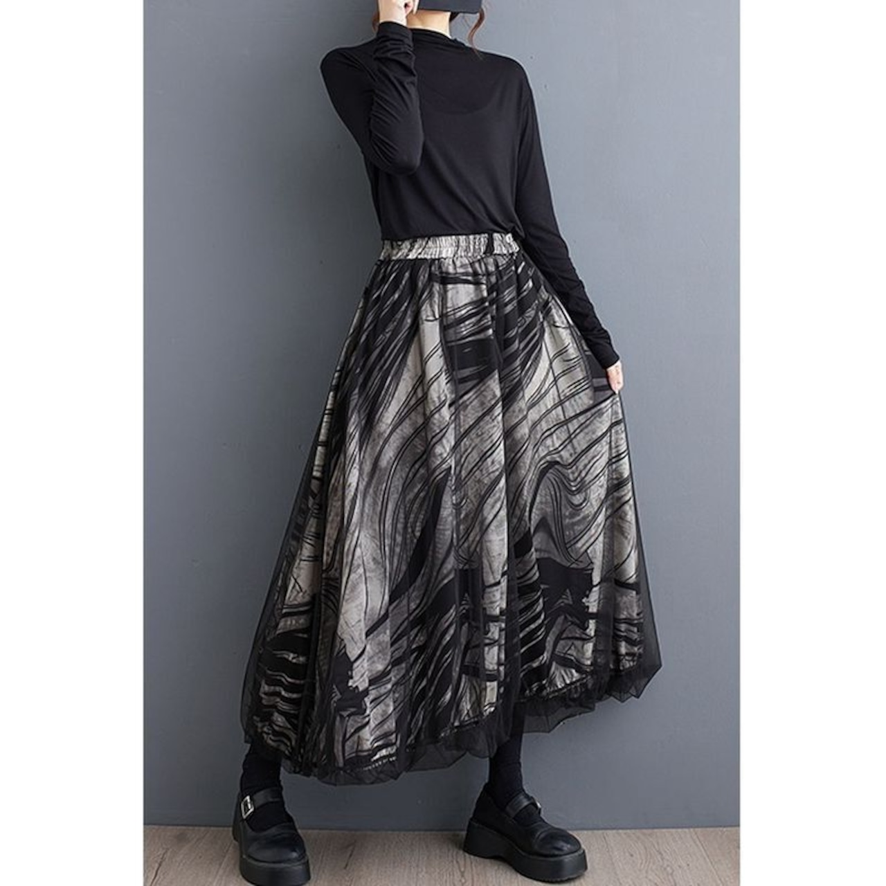 チュールレイヤード ロングスカート 00200