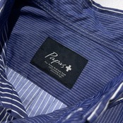 タグ付き 未使用品 PAPAS PLUS パパス プラス ストライプ 切替 BD 長袖シャツ サイズ M /ブルー系/メンズ/日本製