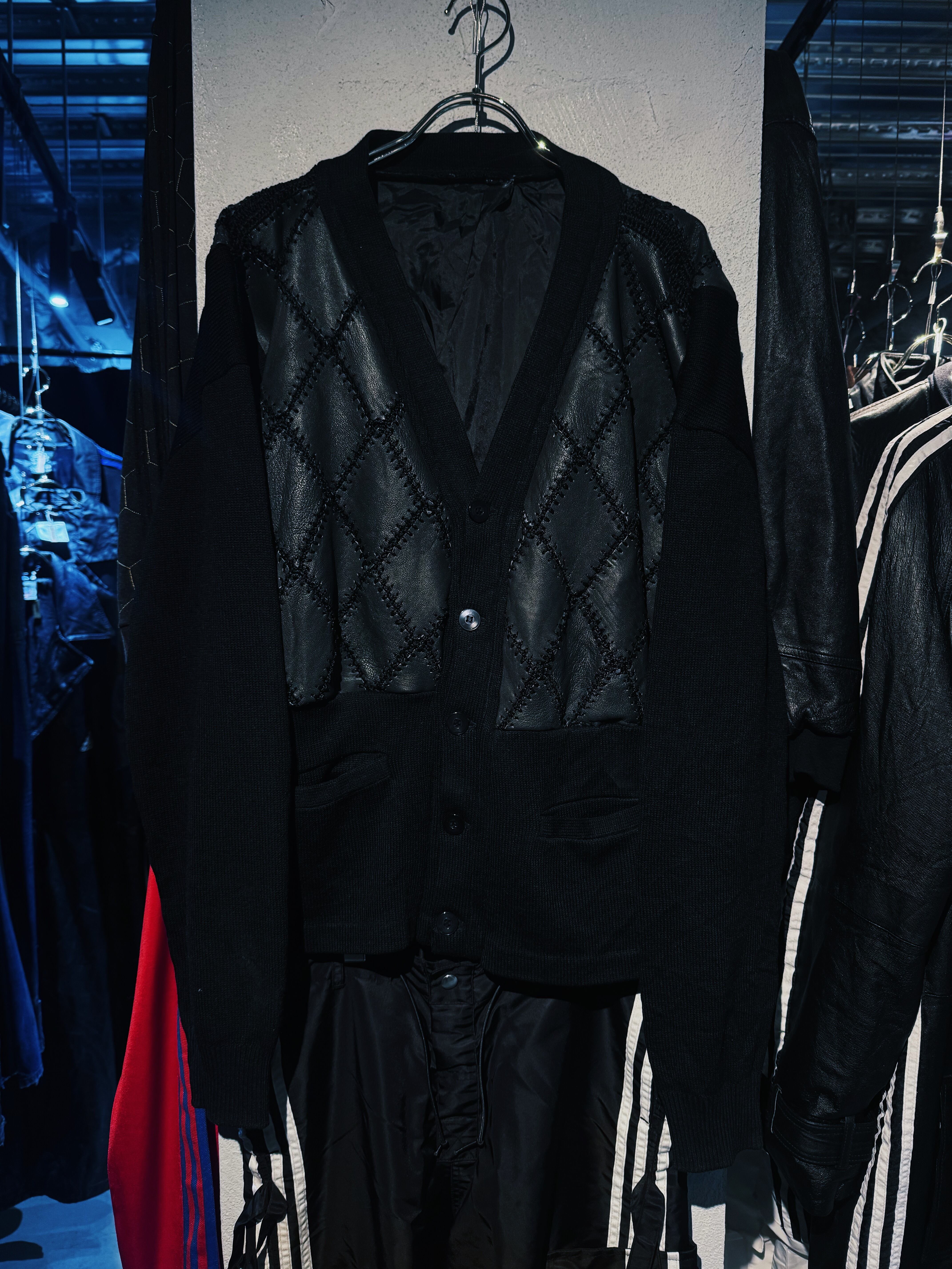 【D4C】Diamond leather patchwork design docking cardigan