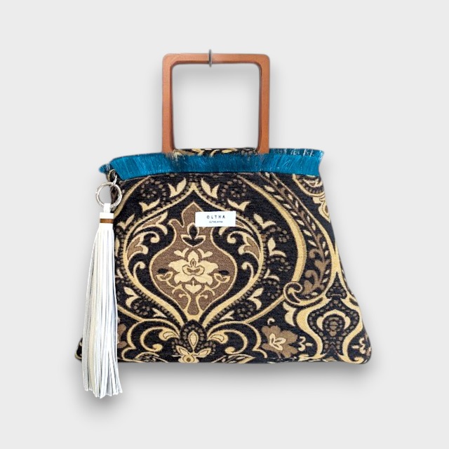 Convertible Bag with Leather Tassel / YellowBlue×White