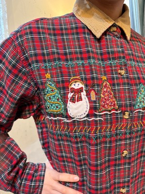 Christmas motif check shirt