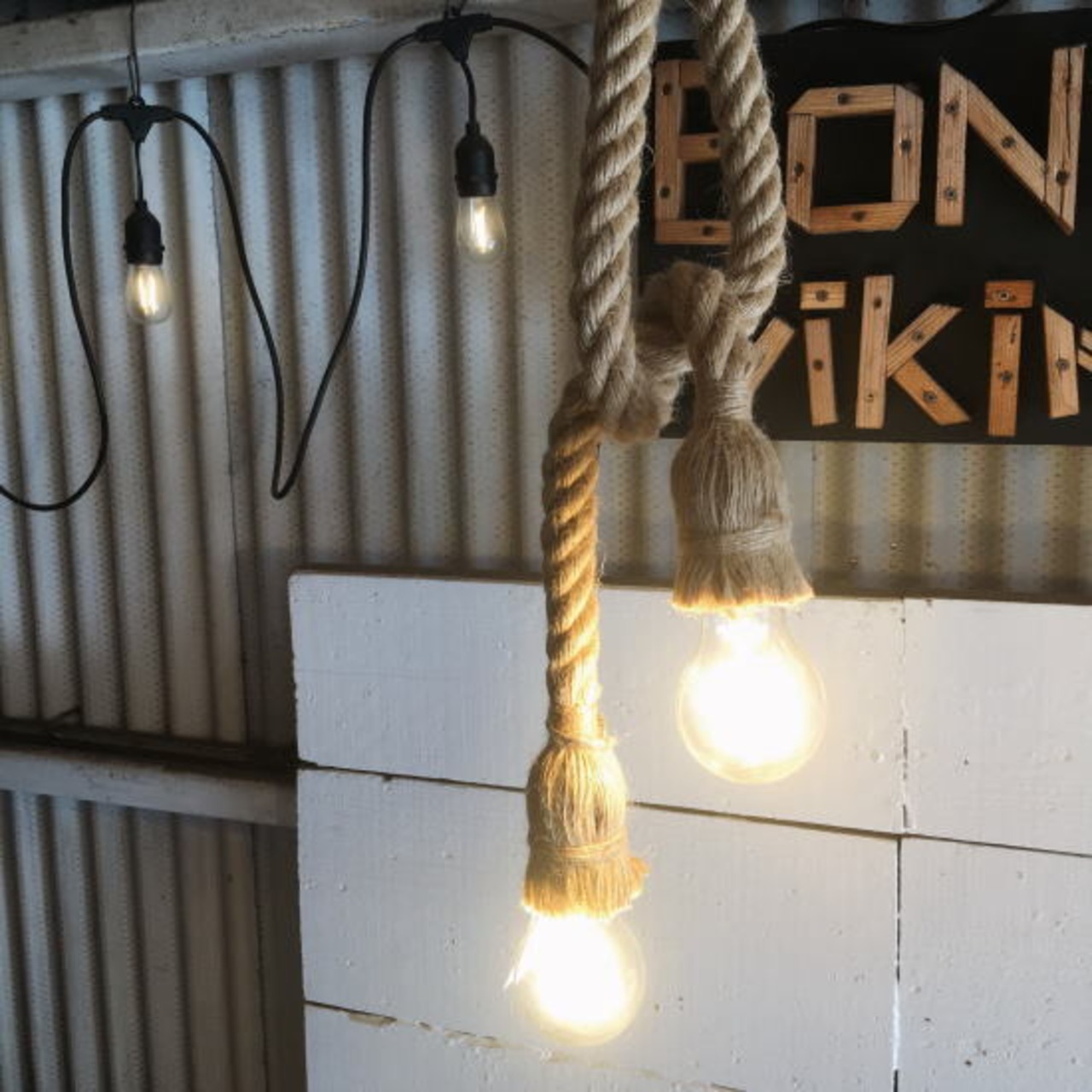 TOPANGA Lighting マニラロープランプ　ダブル100cm　50×2　ナチュラル　流木　吹き抜け　リビング　ダイニング　ショップ　飲食店　カフェ　店舗照明