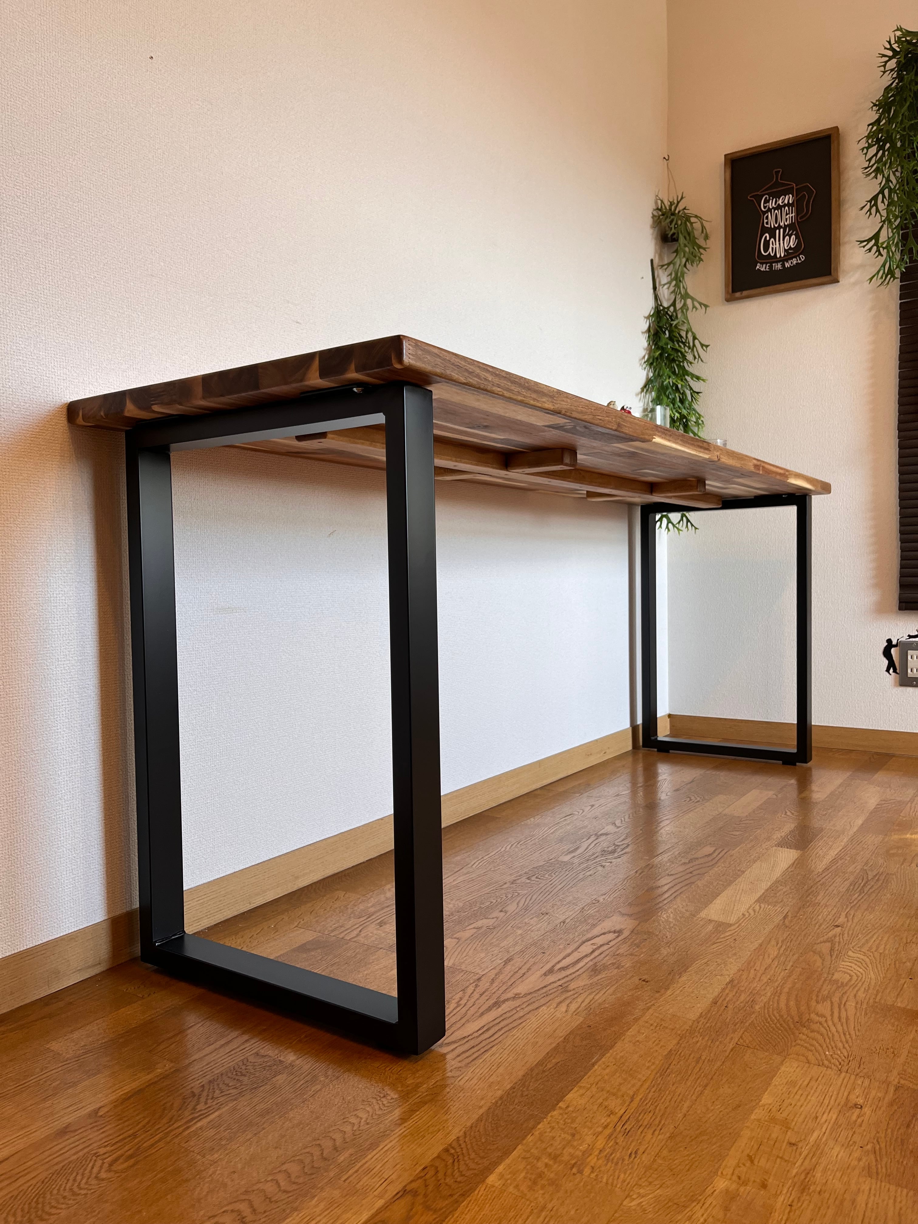 アカシアのカウンターテーブル ロ型アイアン脚 - 1800×500×700mm - 板