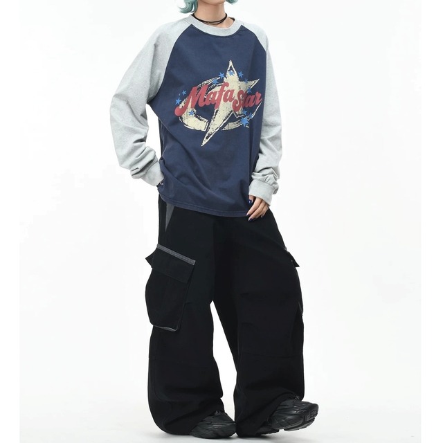 クラックレターグラフィックラグランルーズフォルムTシャツ 2col R02573