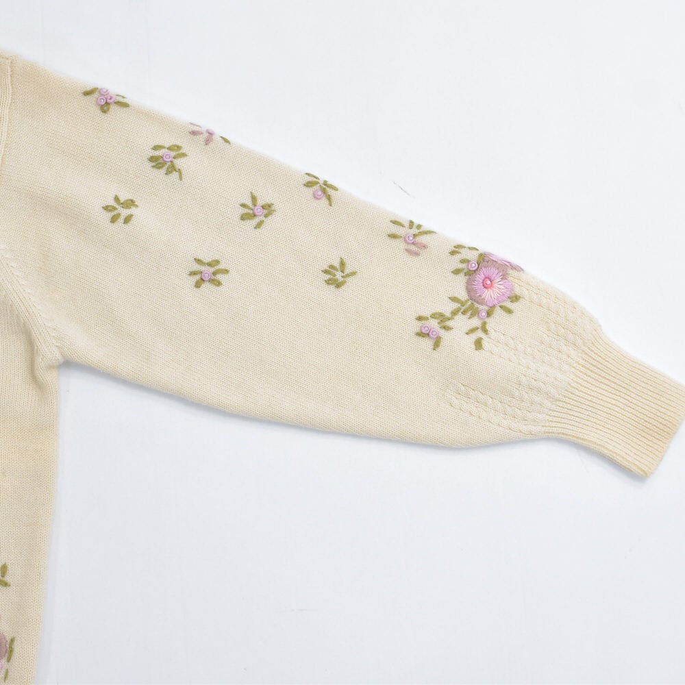 古着 ビンテージ  90s ザックリリネン ニット 刺繍 ビーズ スパンコール VINTAGE - 古着 ヴィンテージ vintage ニット スパンコール ビジュー