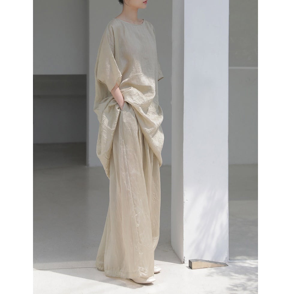 Loose linen tops wide pants 2piece setup*S-987