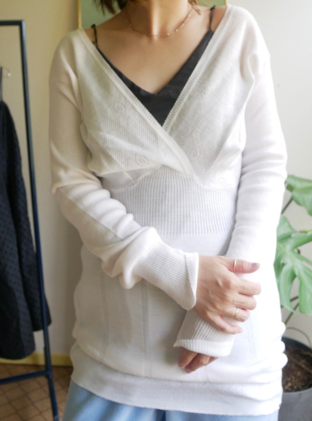 70s-80s Euro  "mamabu" White Pointelle Long Sleeve