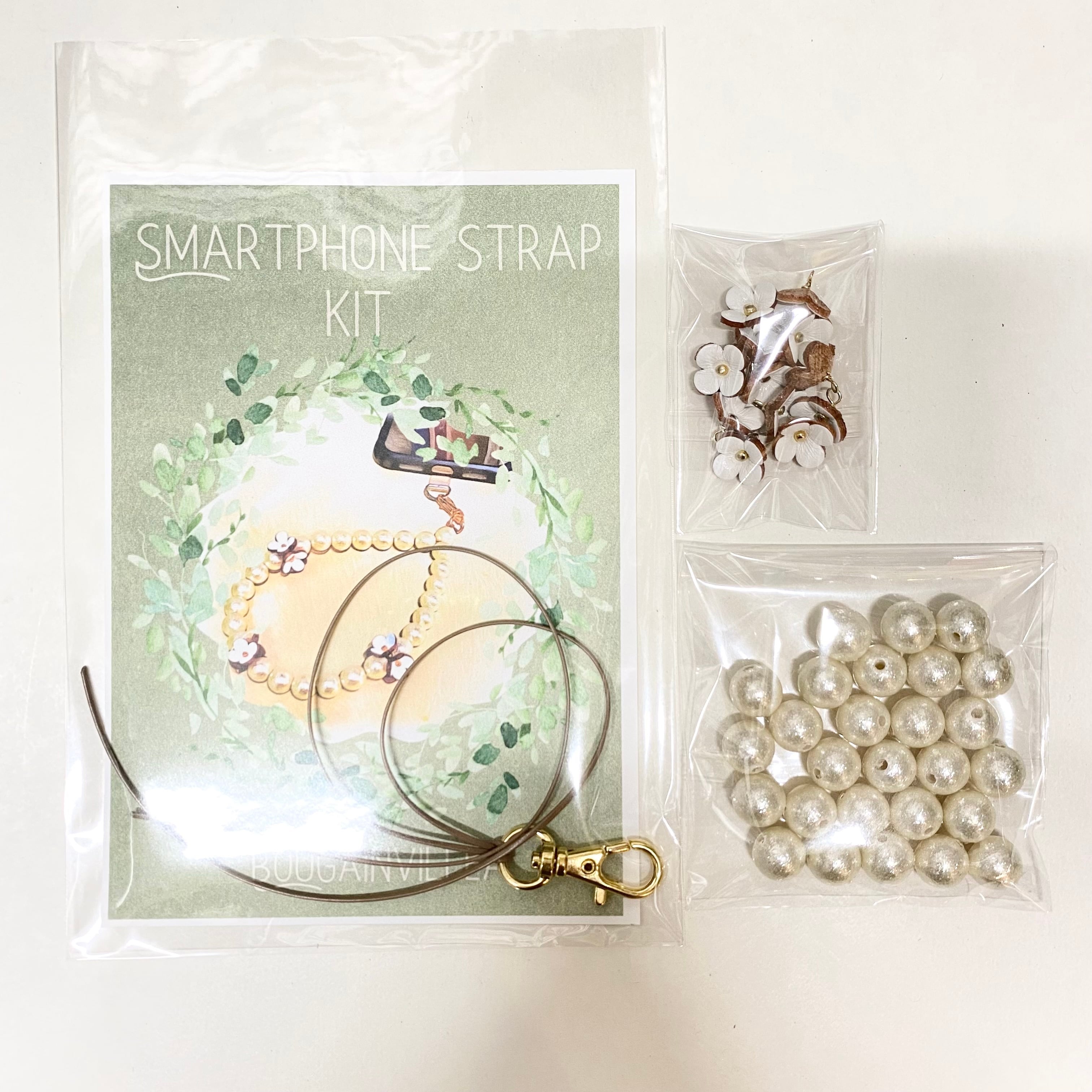 Newキット】お花とパールのスマホハンドストラップ | Bougainvillea