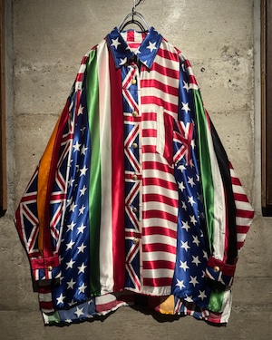 【Caka】“MOSCHINO JEANS”National Flag Crazy Pattern L/S Satin Shirt