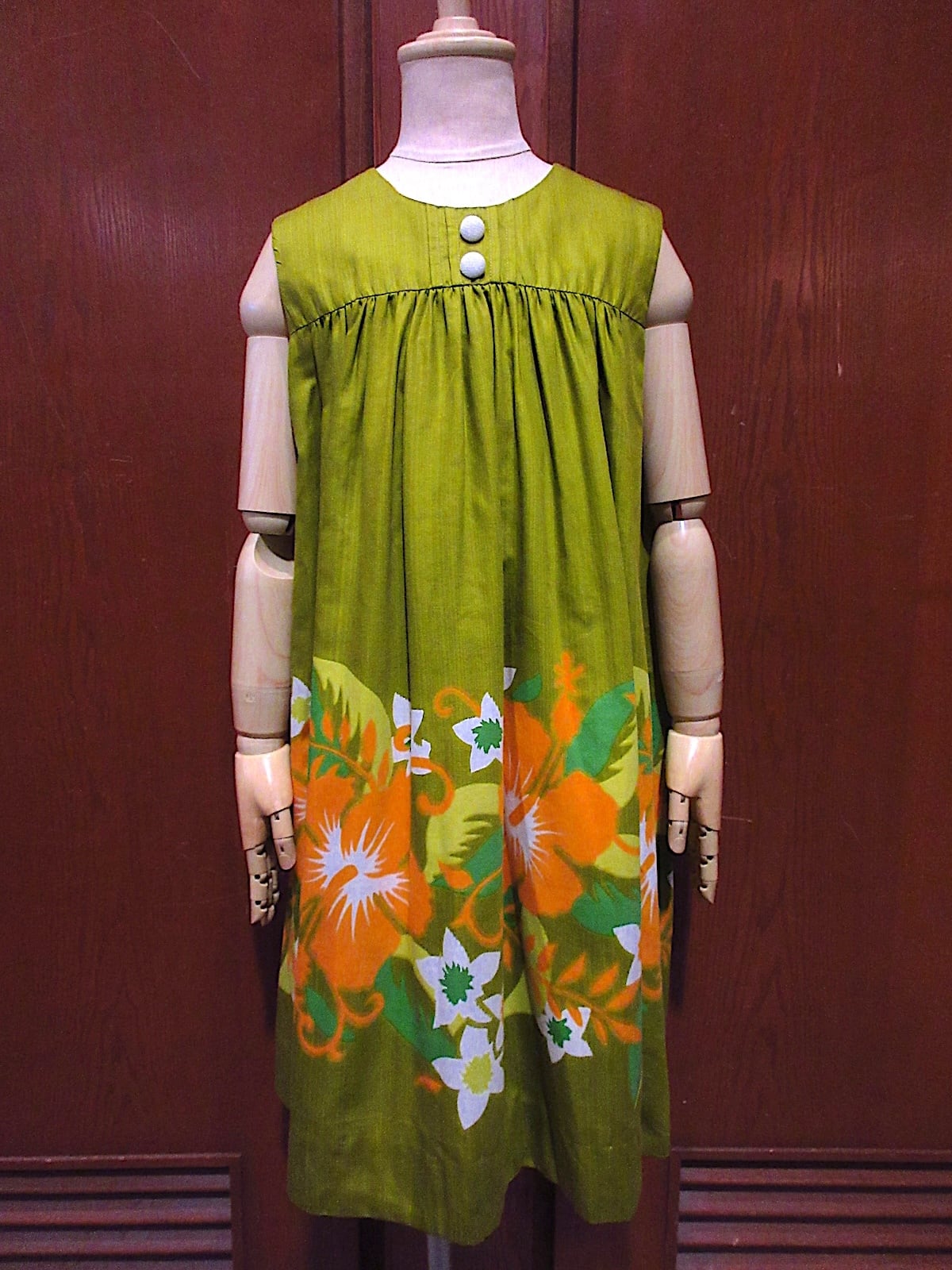 ビンテージ60's70's○キッズ襟付き花柄長袖ワンピースsize 11