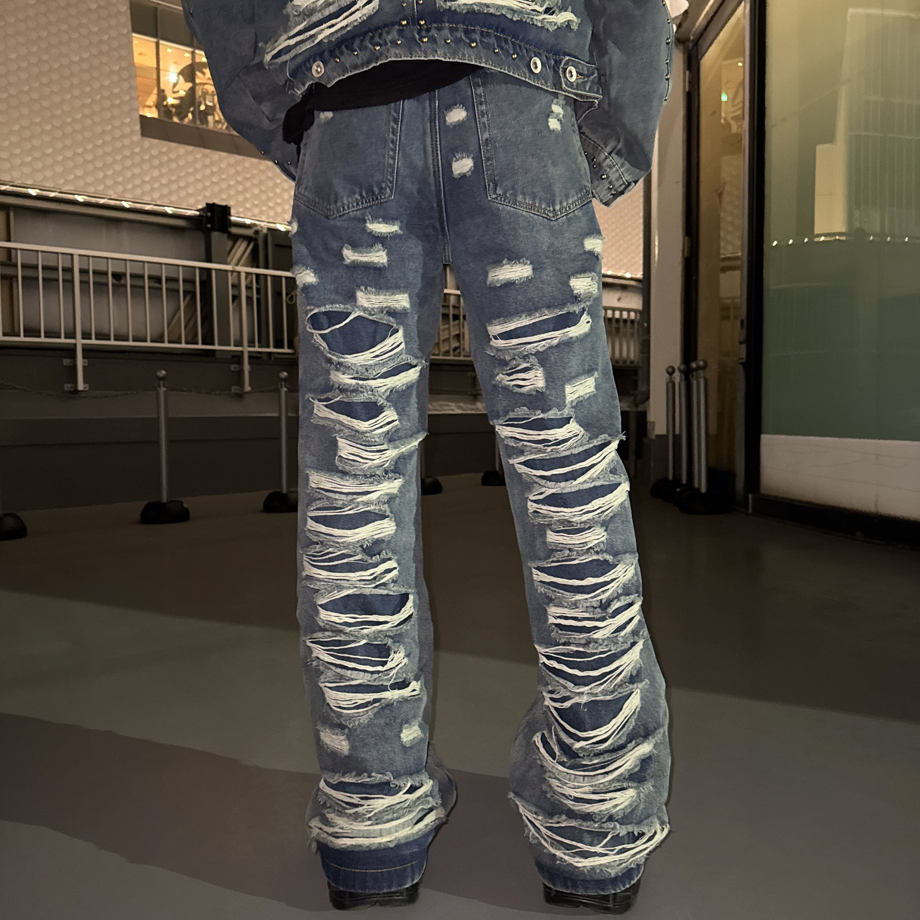 BARCON ダメージフレアデニムパンツ バイカー グランジ ストリート