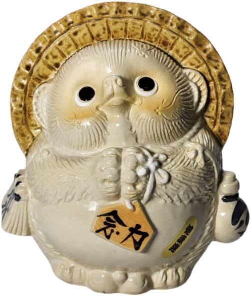 風水狸 白 (小) 健康運 （信楽焼き・陶器 ・置物・風水・たぬき