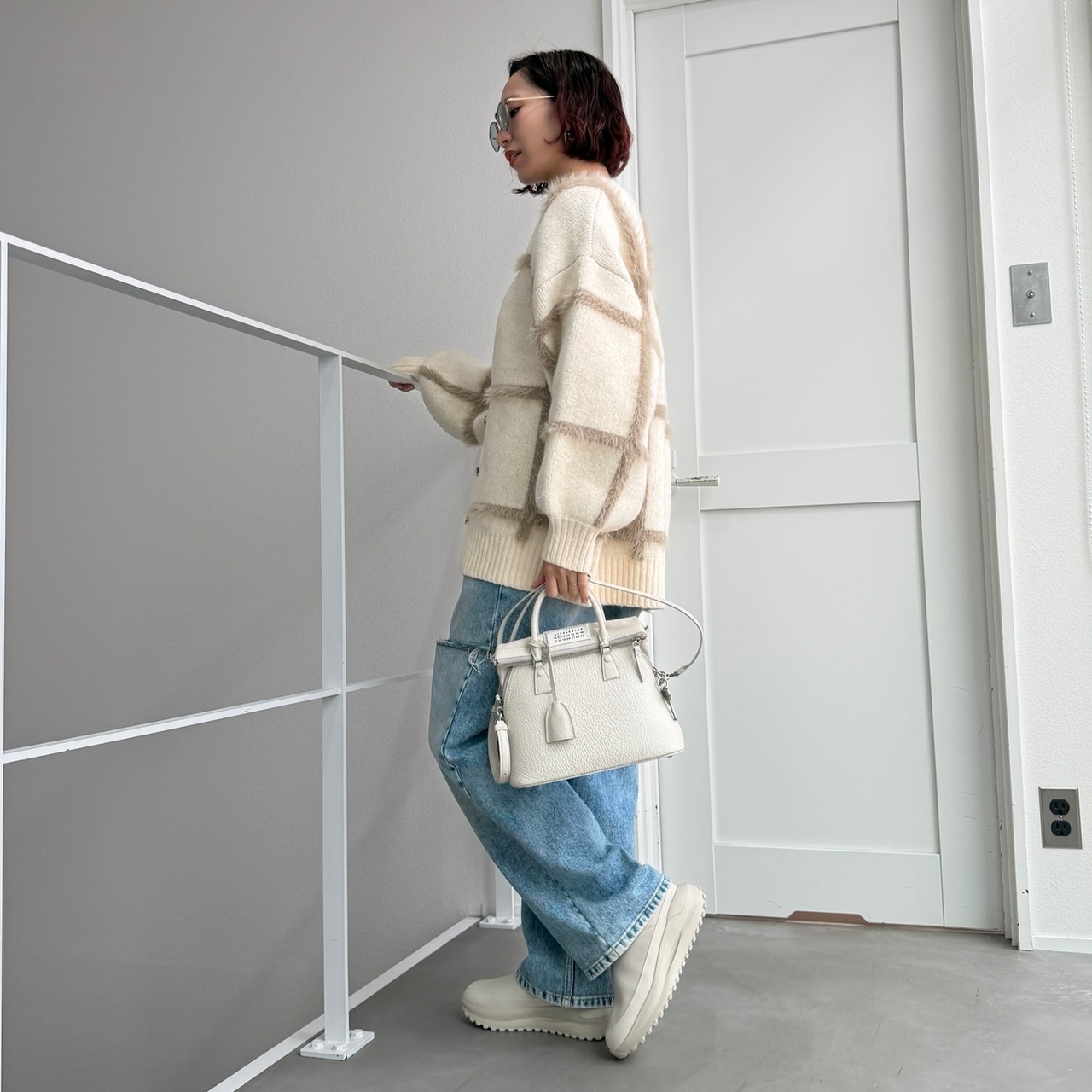 ラージチェックニットCD/アイボリー