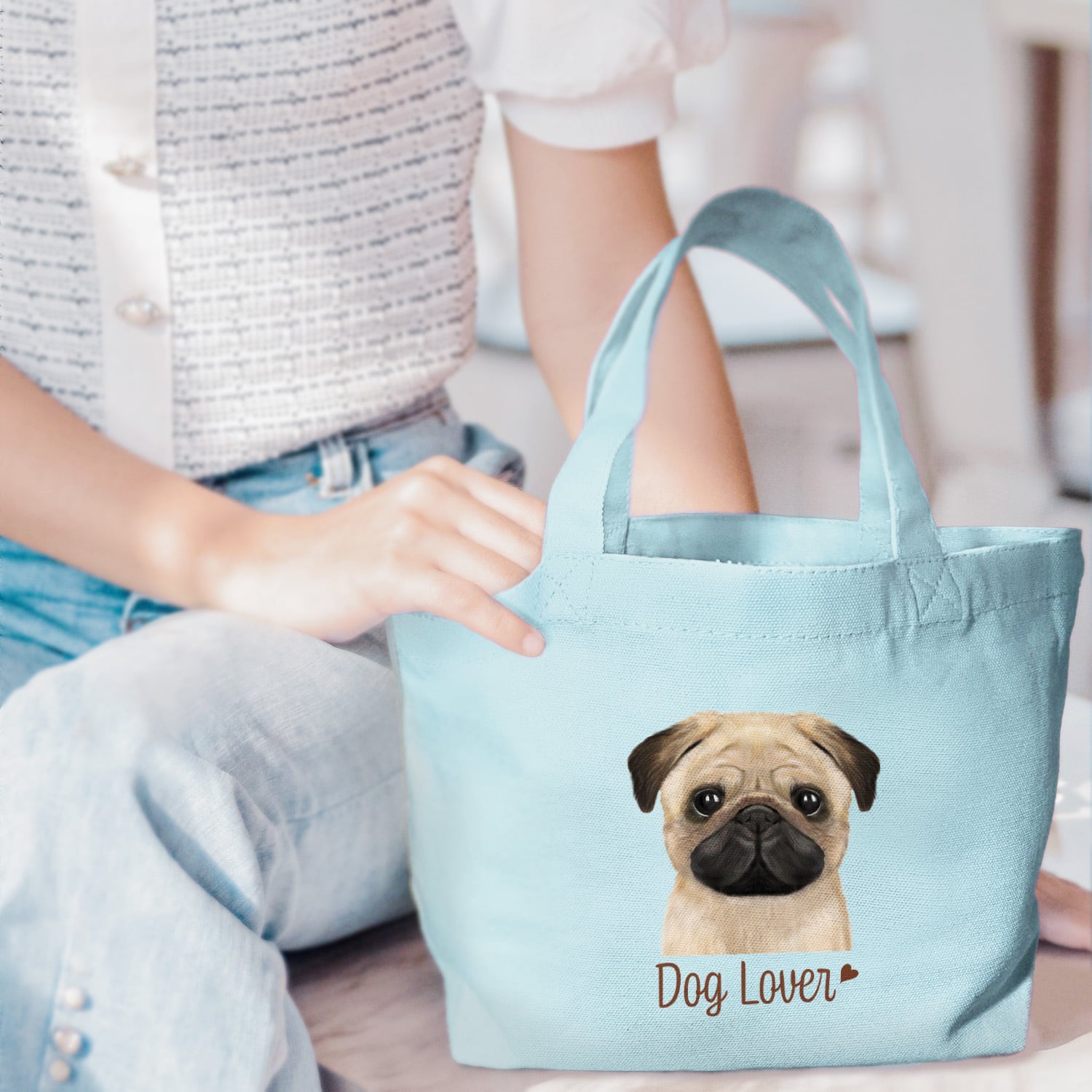 パグ 水彩画風 毛色2色 】 ミニキャンバス トートバッグ 犬 ペット