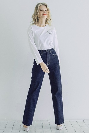 INDIMARK インディマーク レディース ハイウエスト スリム ボーイズ デニム インディゴ WJ118