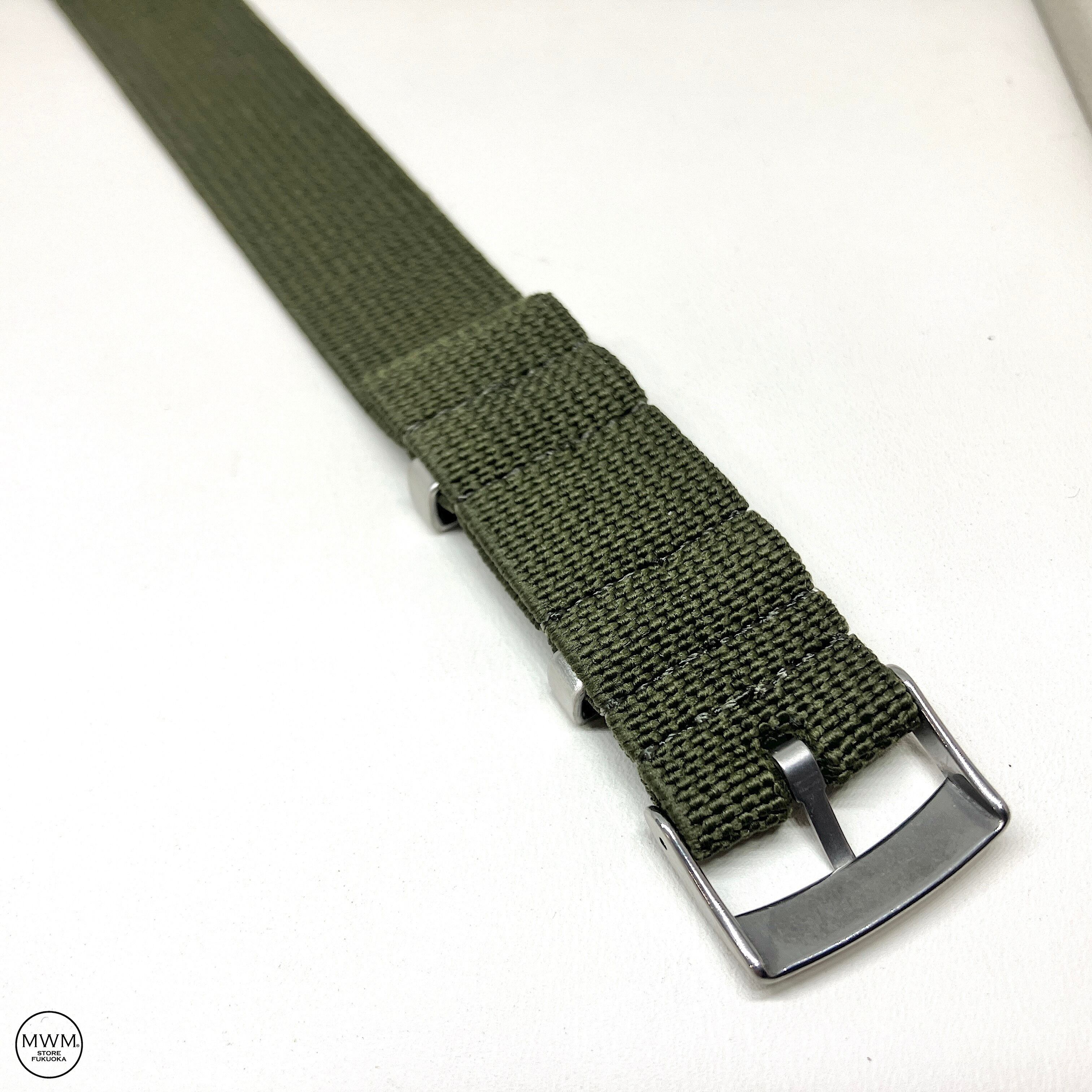 エラスティック・シングルパス ストラップ オリーブ 20mm 腕時計ベルト
