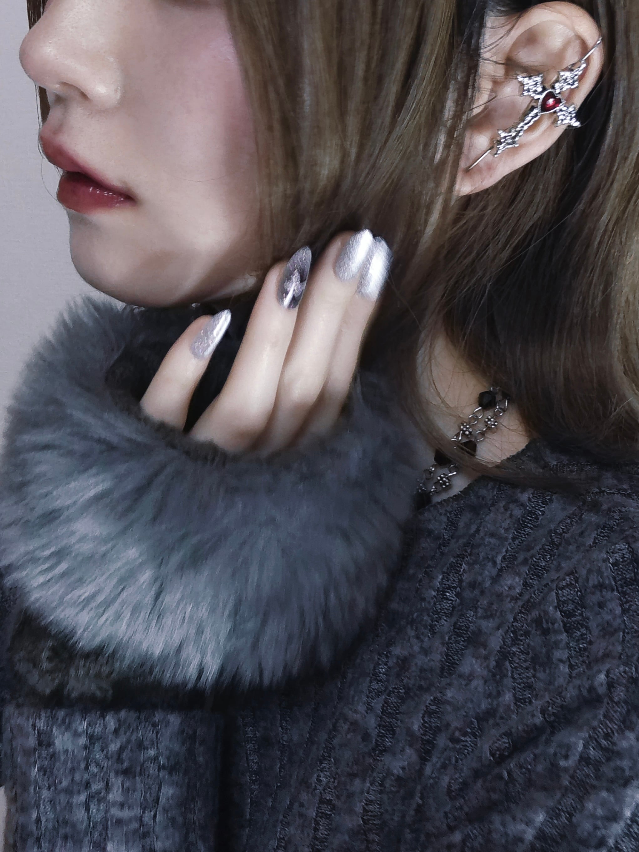 ロザリオイヤーラップピアス】 デザインフックピアス 地雷系