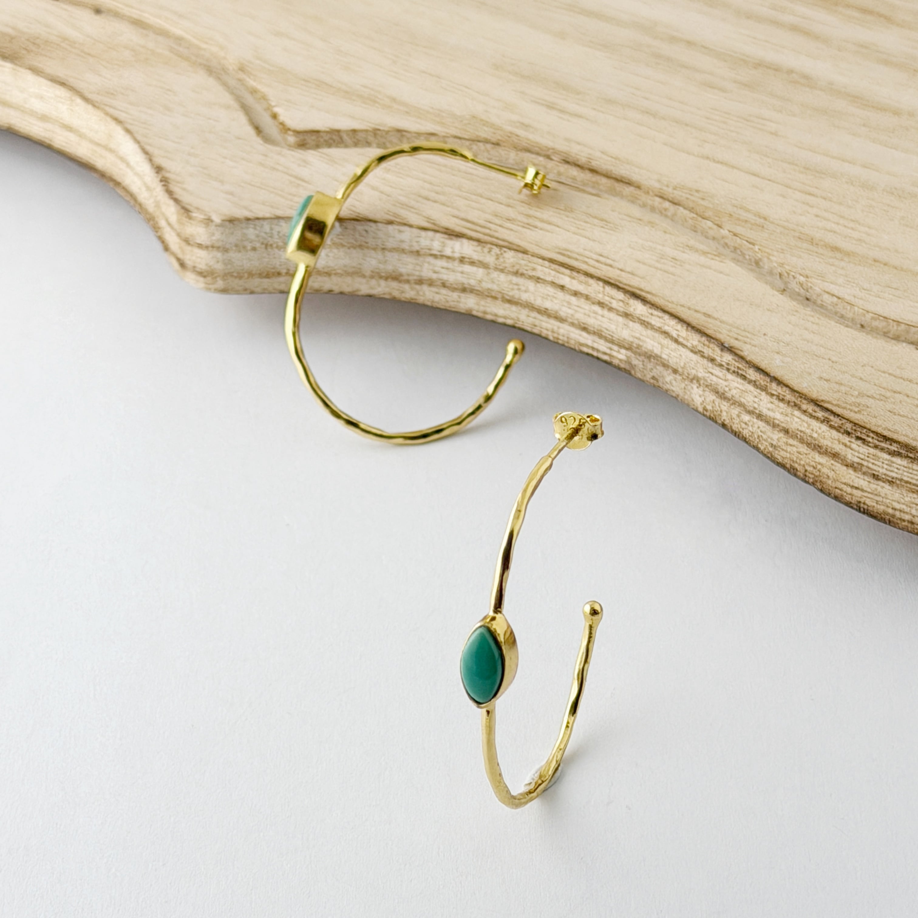 Gold Coating ターコイズ スタッド フープピアス