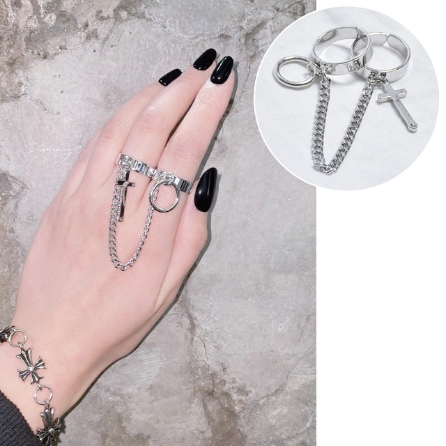 【1/28新着】リング×クロス付き チェーン2連リング(指輪)