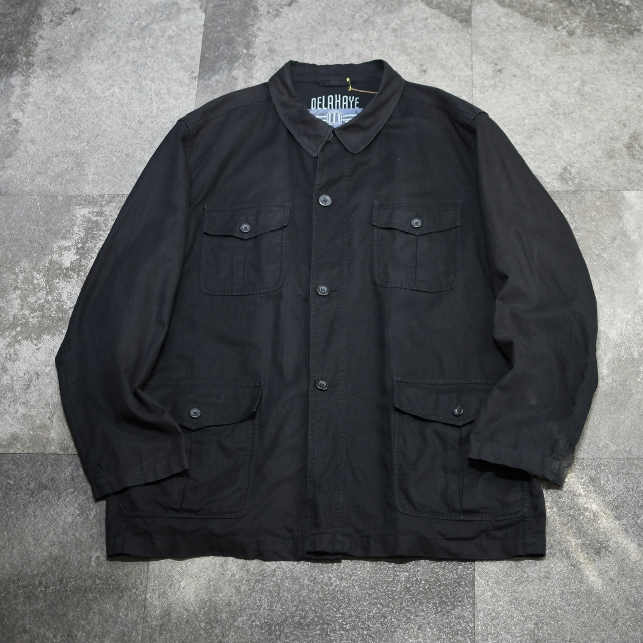 design 4pocket black linen jacket
