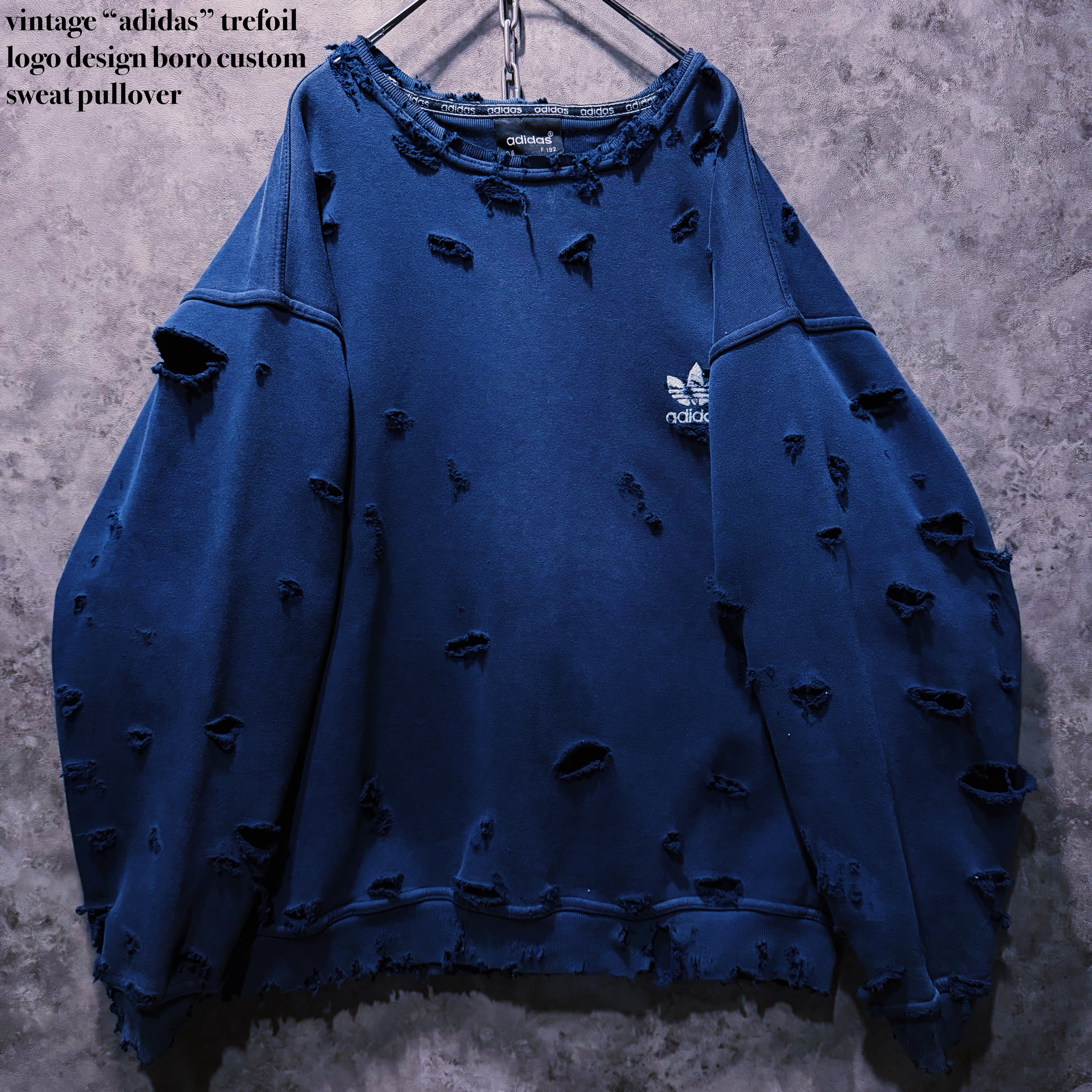 【doppio】vintage “adidas” trefoil logo design boro custom sweat pullover