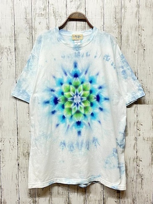 タイダイ染め Tie-dye Tシャツ　XLサイズ　曼荼羅　　ブルー　ムラ染め　Hippies Dye HD19-31